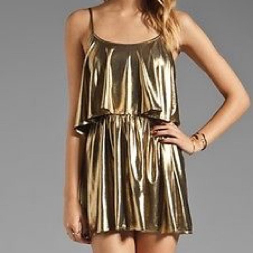 Lovers + Friends Liquid gold metallic mini dress